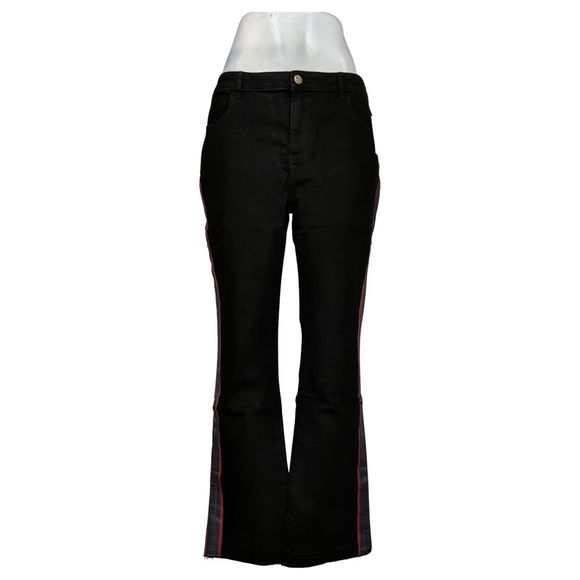 LOGO By Lori Goldstein Women's Jeans Sz 14 Side Striped Boot Cut Black A341884 - Picture 1 of 5